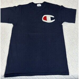 Vintage Champion Big Logo Embroidered Blue Shirt Size M